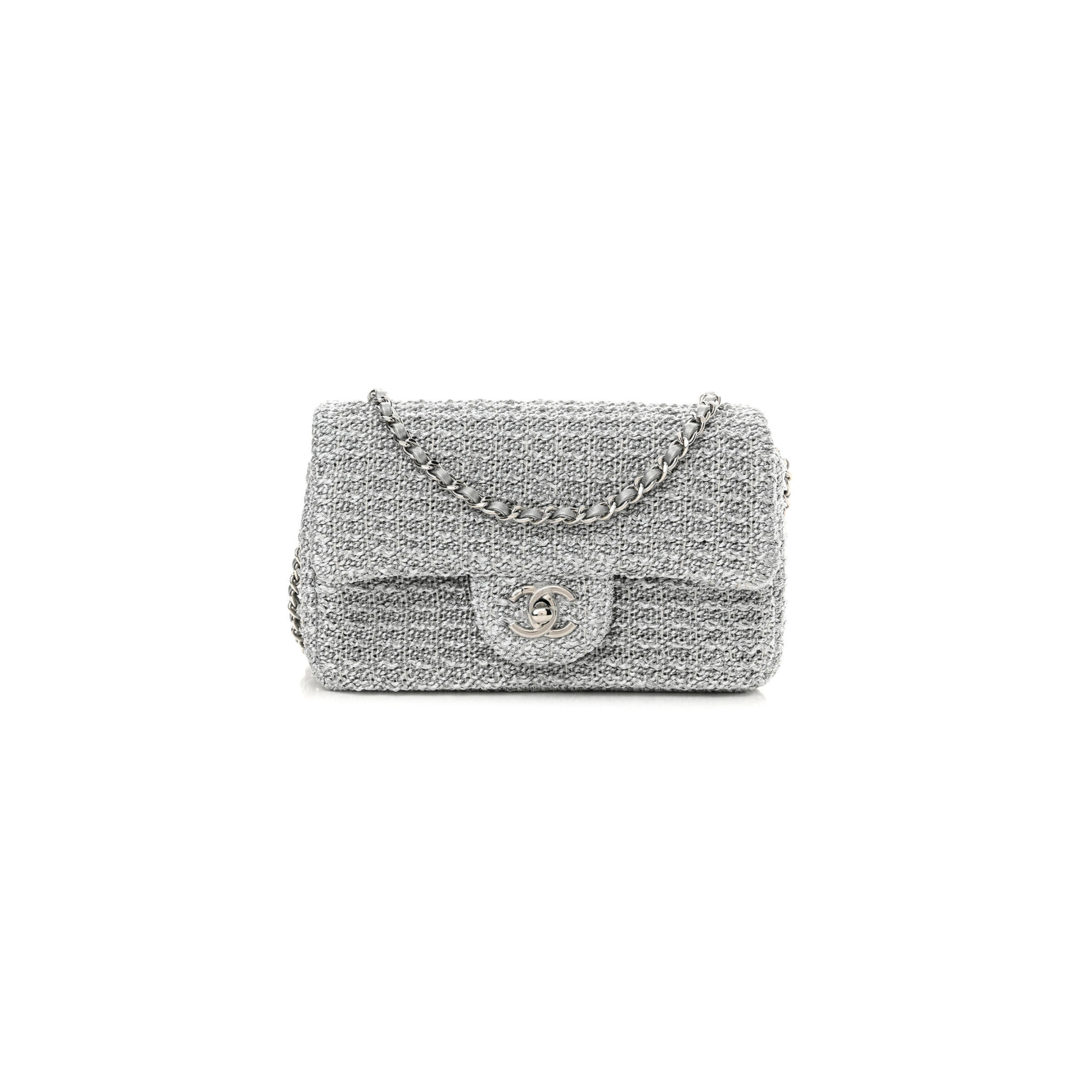 CHANEL CLASSIC FLAP BAG BRAIDED LUREX & SILVER-TONE METAL AS5279 (20.5*12.5*6cm)